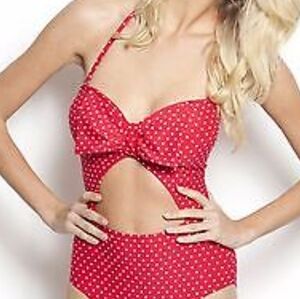 Bestey Johnson Red Polka Dot Cutout Swimsuit Bow Front